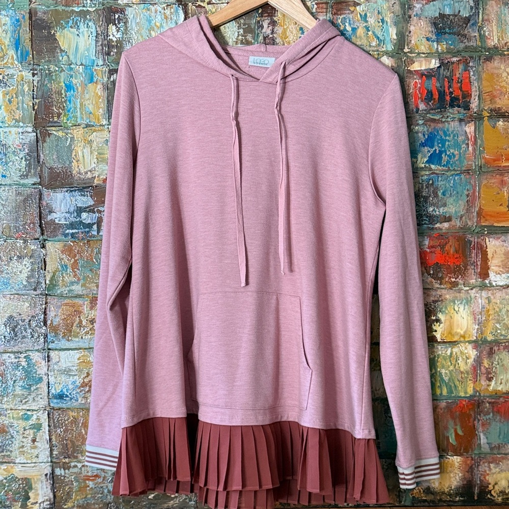 Pink Hoodie with Pleated Hem